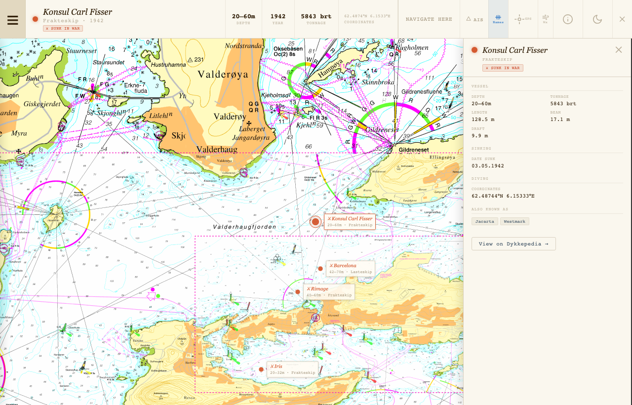 Konsul Carl Fisser selected on the map with popup