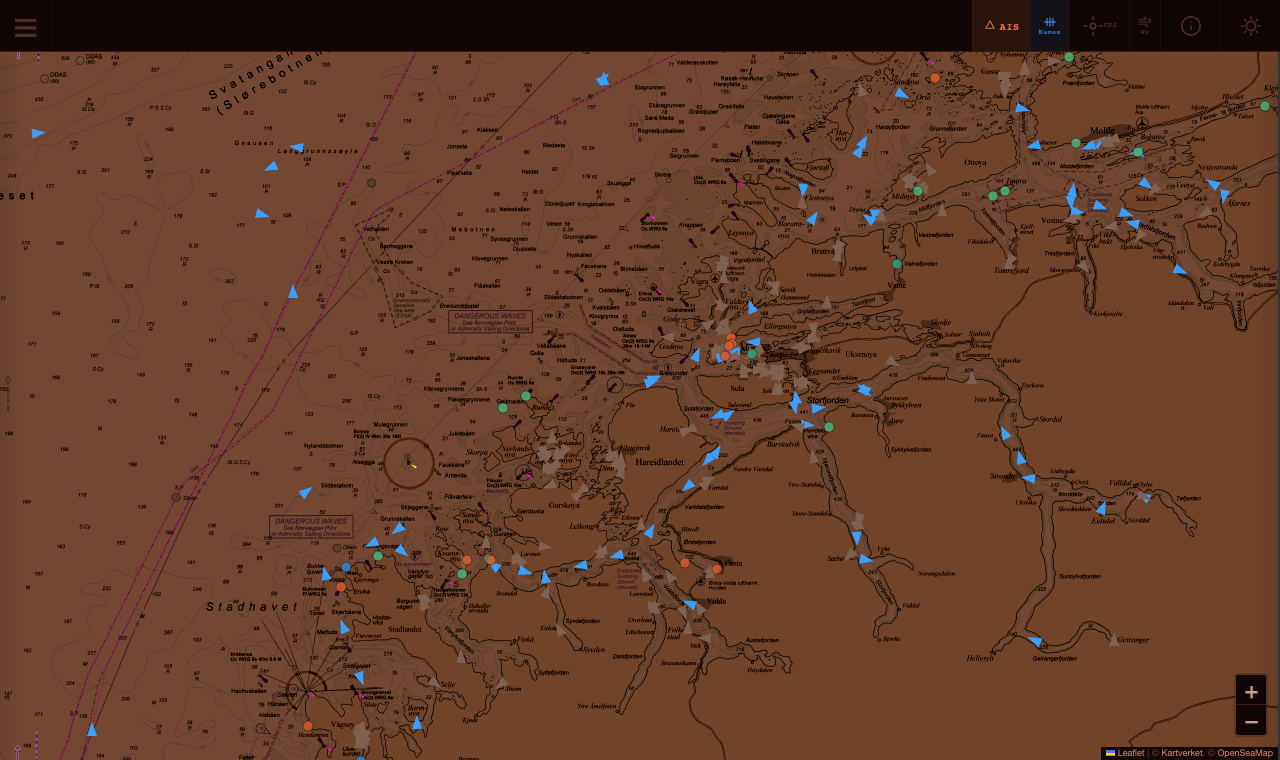 AIS vessel tracking in dark night-vision mode